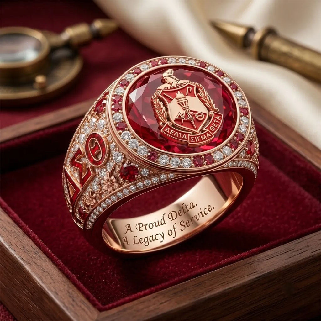 Delta Sigma Theta Gold Ruby Ring A Proud Delta A Legacy Of Service Ring DST Merch Sister Gifts - Merchluma