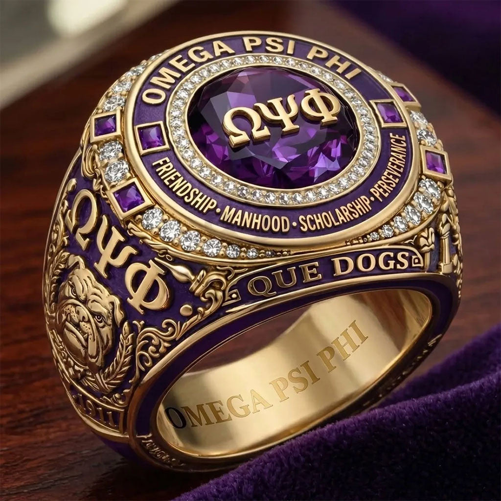 Omega Psi Phi Fraternity Bulldog Ring Que Dogs Mascot Ring Gifts Ideas For Brother - Merchluma