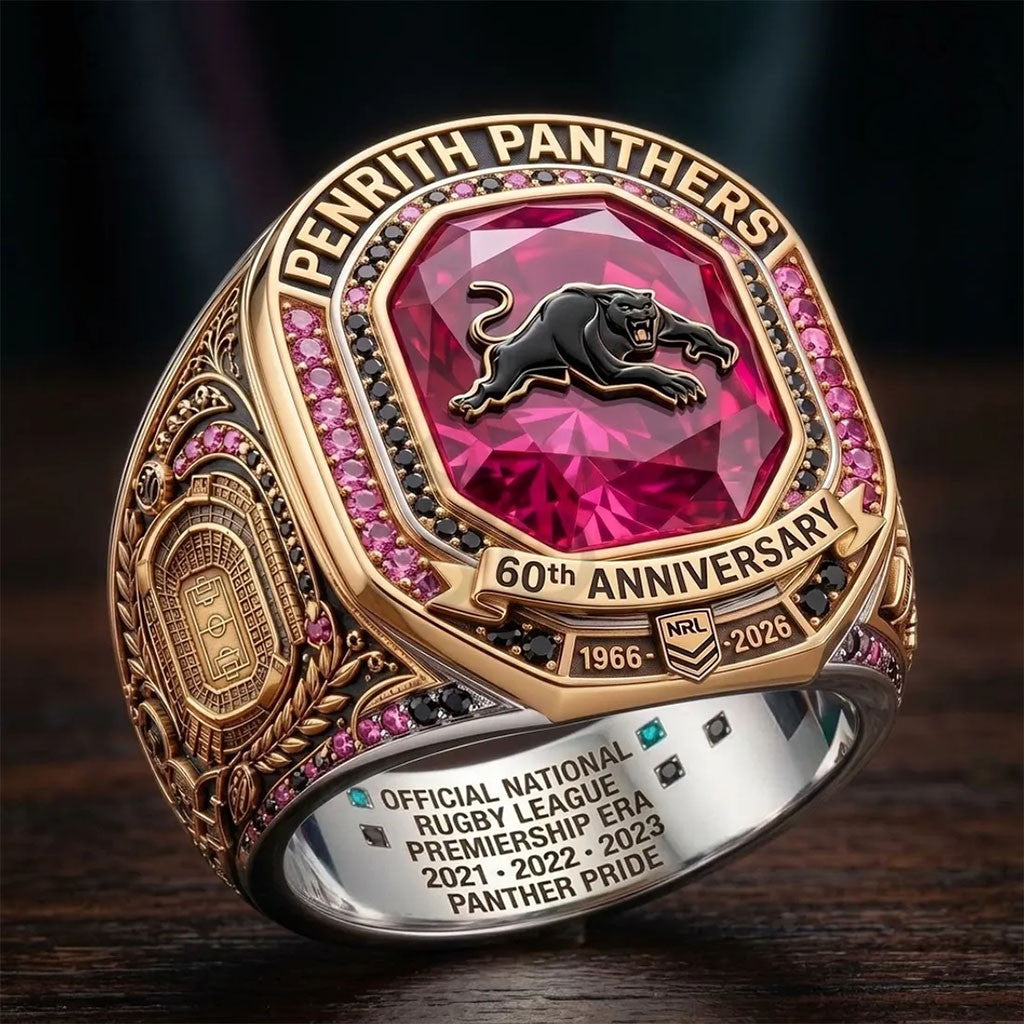 Penrith Panthers Merch 60th Anniversary Gold Ring Panther Pride Ring Gift For Rugby Fans - Merchluma