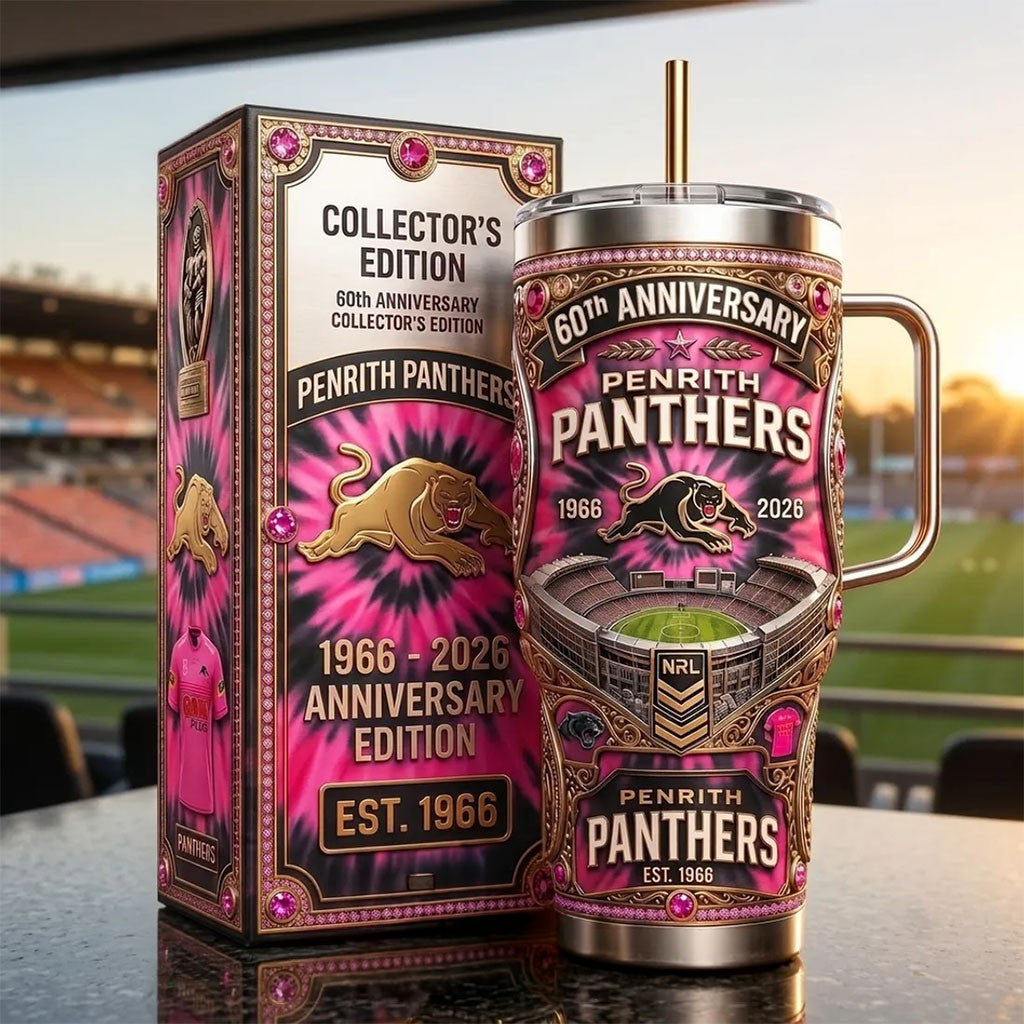 Penrith Panthers 60th Anniversary Stanley Tumbler 2026 Penrith Panthers Merch Rugby Fans Gifts - Merchluma