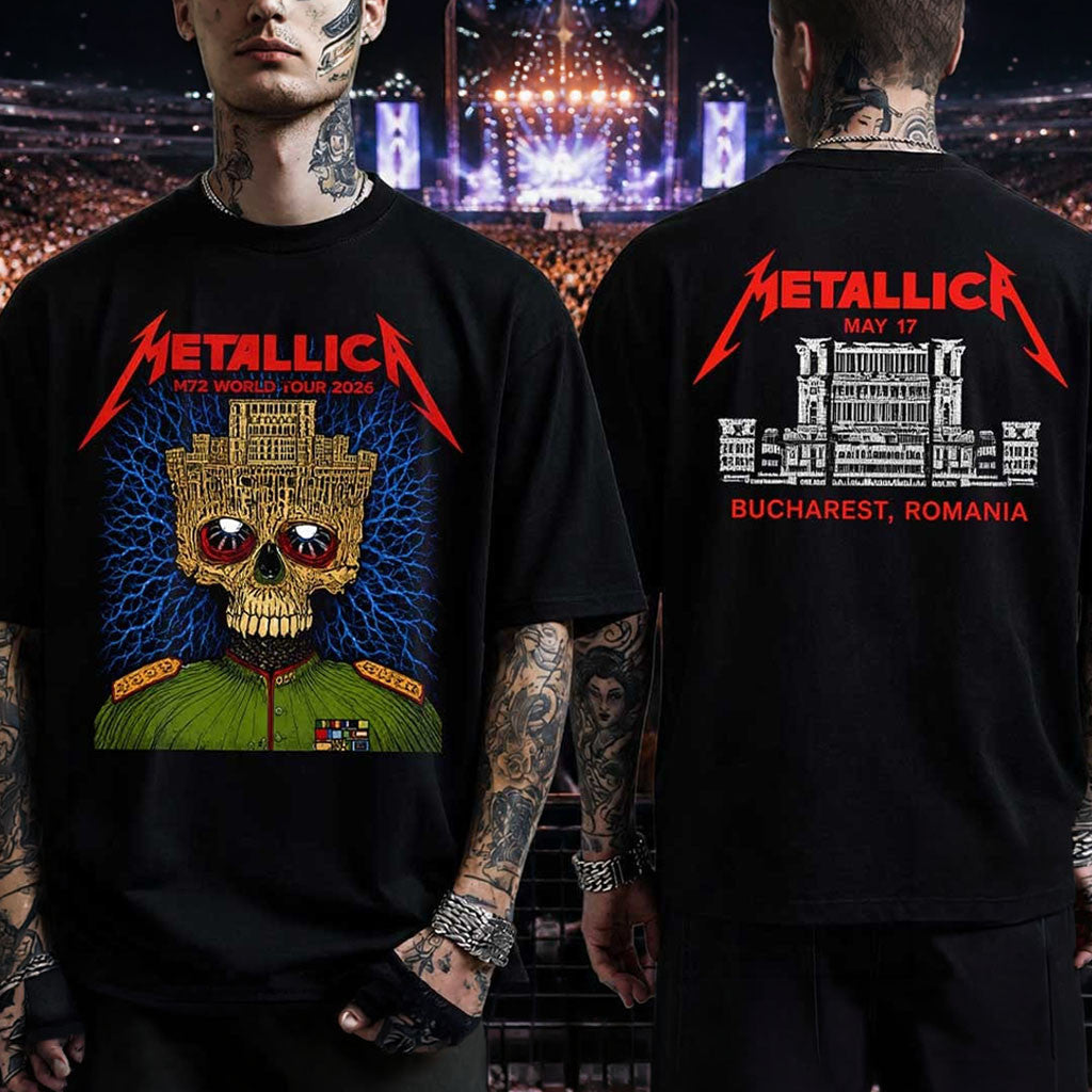 Metallica M72 World Tour Bucharest Romania Heavy Metal Concert T-Shirt Metallica Merch Gifts - Merchluma