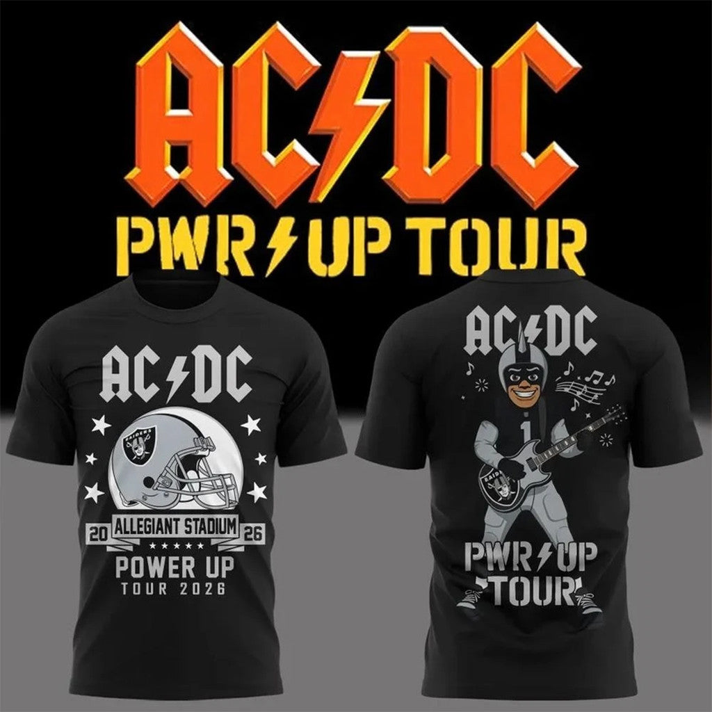 Las Vegas Raiders x ACDC Merch PWR Up Tour 2026 T-Shirt Gifts For Football Fan - Merchluma
