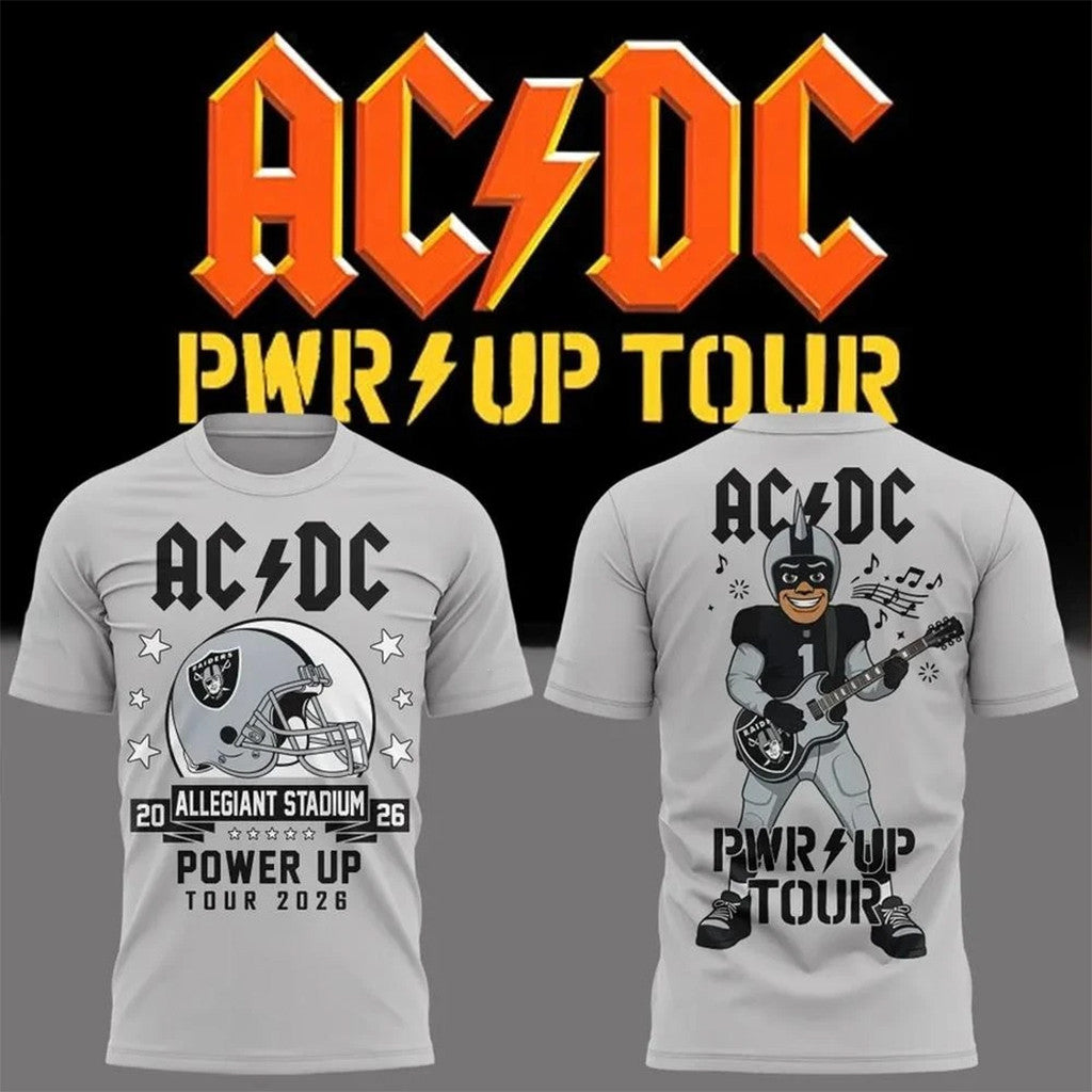 ACDC x Las Vegas Raiders Power Up Tour 2026 T-Shirt LV Raiders Merch Gifts For Football Fan - Merchluma