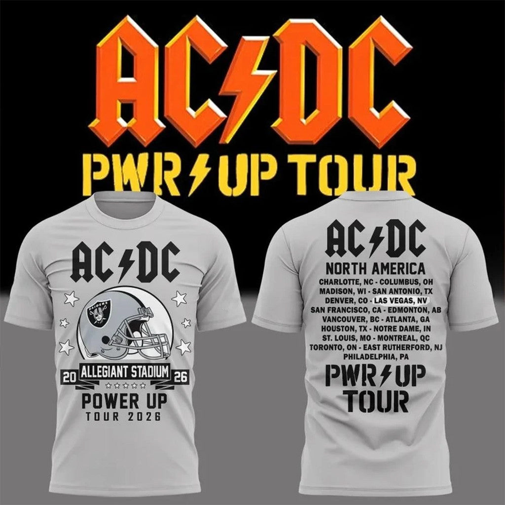 Las Vegas Raiders x ACDC Merch ACDC x Las Vegas Allegiant Stadium Power Up Tour 2026 T-Shirt - Merchluma