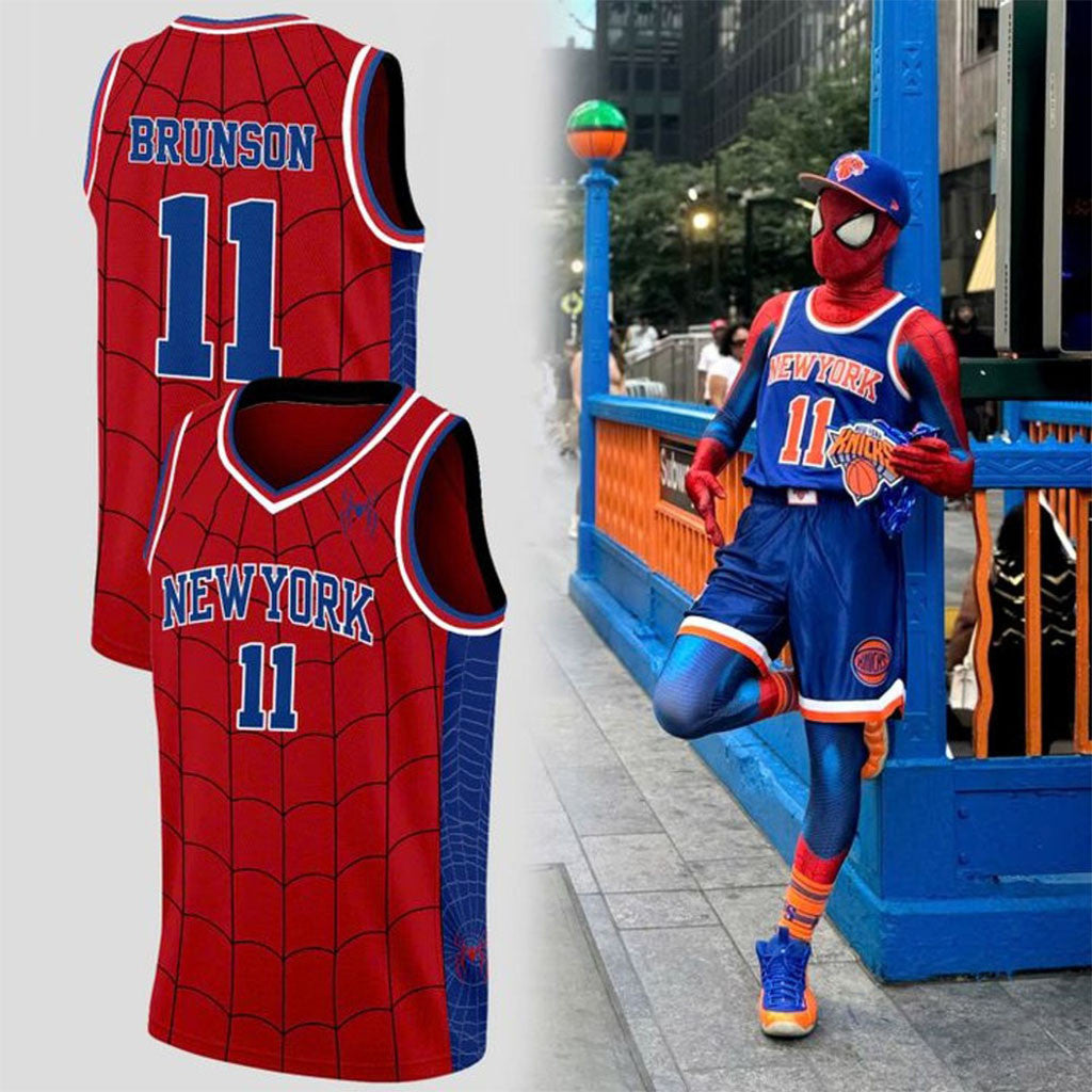 New York Knicks Jalen Brunson X Spider-Man Basketball Jersey Jalen Brunson Merch Gift For Fans - Merchluma
