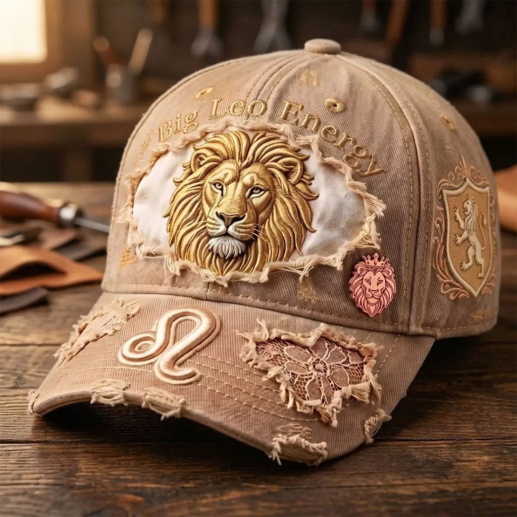 Big Leo Energy Distressed Hat Leo Zodiac Merch August Birthday Gifts Ideas - Merchluma