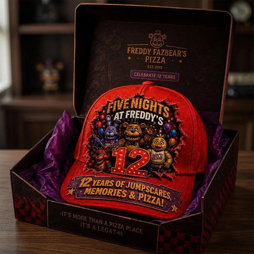 Five Nights At Freddy's 12th Anniversary Hat 12 Years Of Jumpscares Memories And Pizza Merch - Merchluma