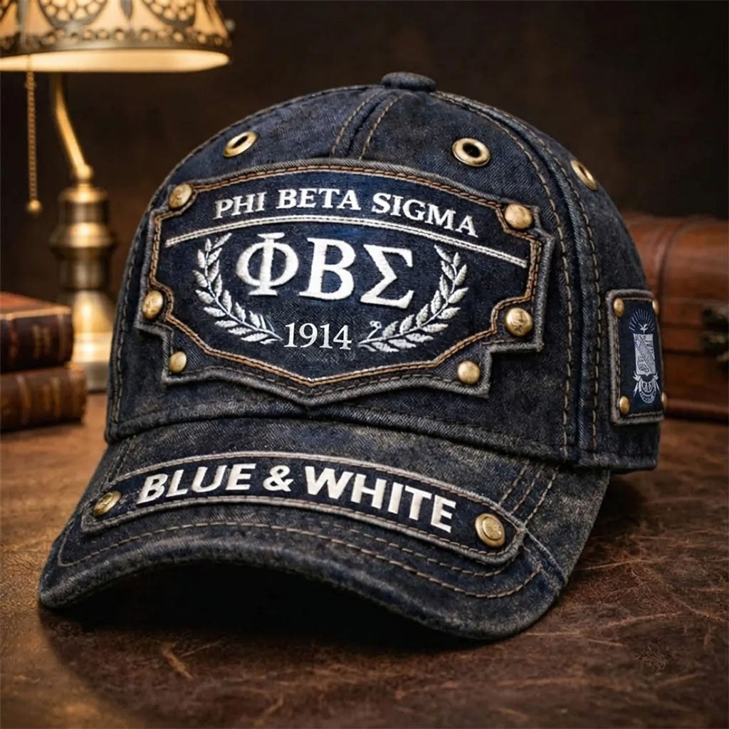 Phi Beta Sigma 1914 Denim Hat Blue And White Baseball Cap PBS Fraternity Merch Fan Gifts - Merchluma