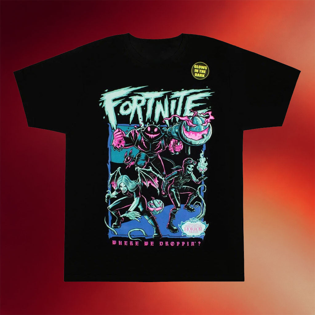 Halloween Horror Nights Merch 2026 Fortnitemares T-Shirt Where We Dropin Shrit HHN Merch - Merchluma