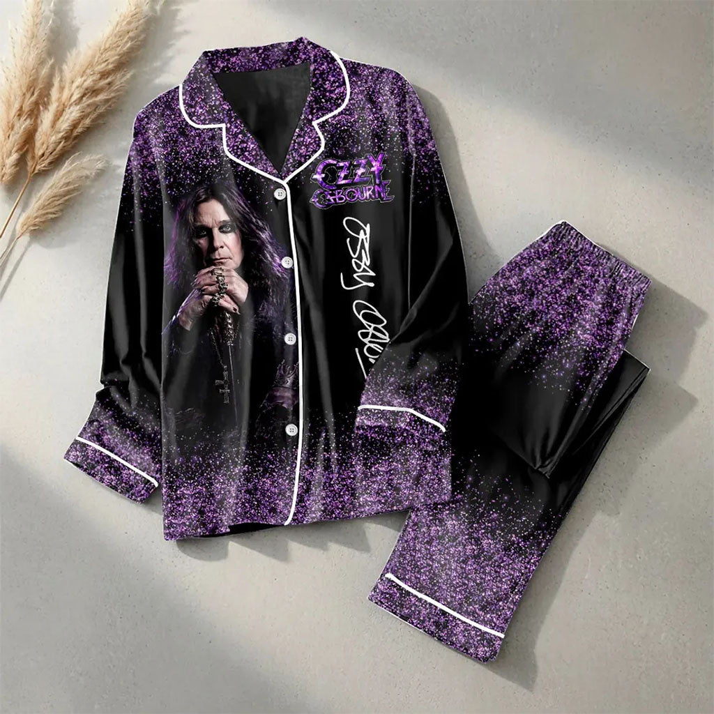 Ozzy Osbourne Purple Glitter Pattern Pajama Set 2026 Ozzy Osbourne Merch Present For Mom - Merchluma