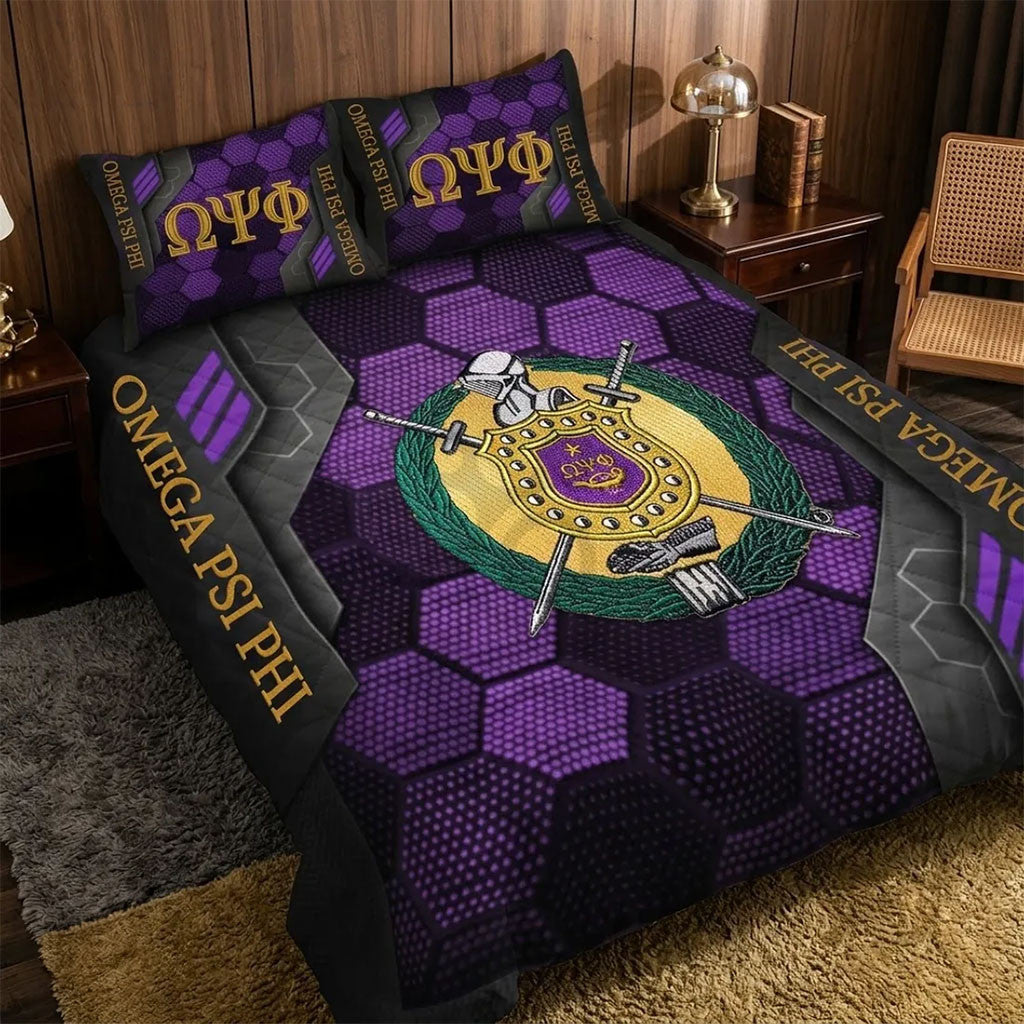 Omega Psi Phi Fraternity Purple Honeycomb Bedding Set Bedroom Decor Gift For Brothers - Merchluma