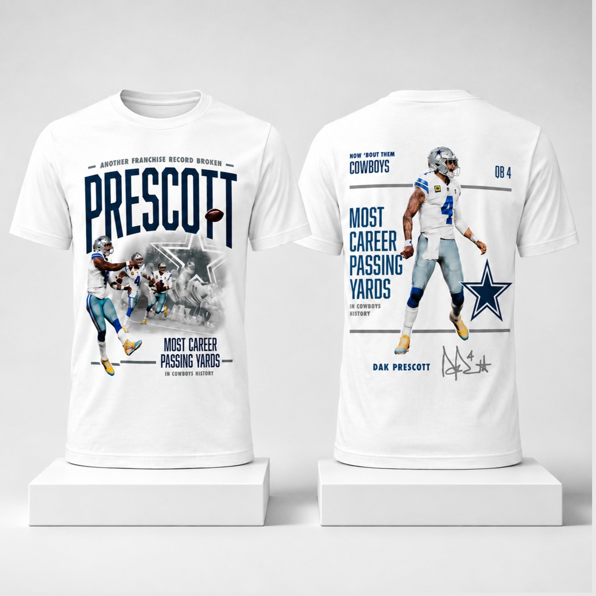 Dak Prescott Another Franchise Record Broken Most Career Passing Yards Cowboys 2026 Shirt White - Merchluma