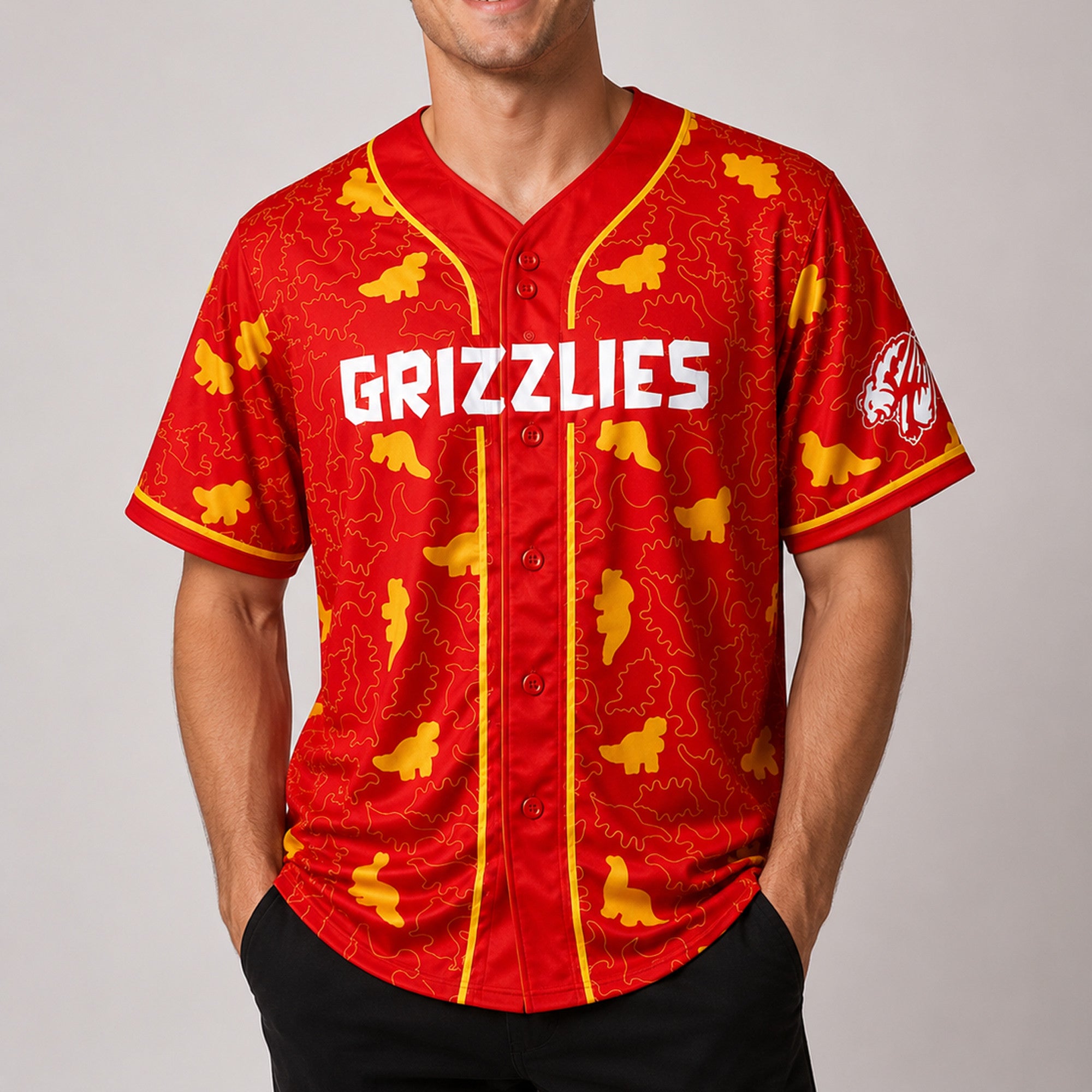 Fresno Grizzlies Dino Nugget Jersey Red Fresno Grizzlies Merch Gifts For Baseball Lovers - Merchluma