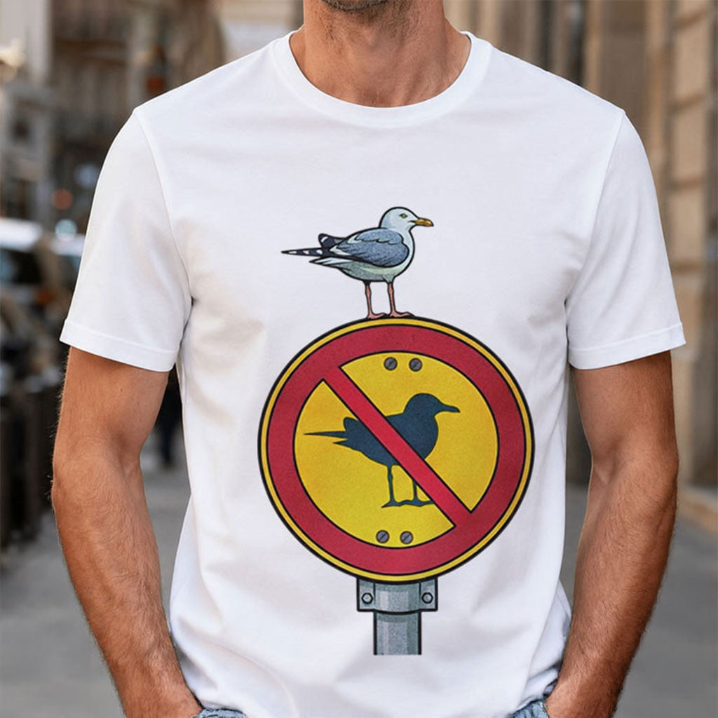 Seagull Warning Sign Funny Animal Lover T-Shirt Birthday Gift For BFF - Merchluma