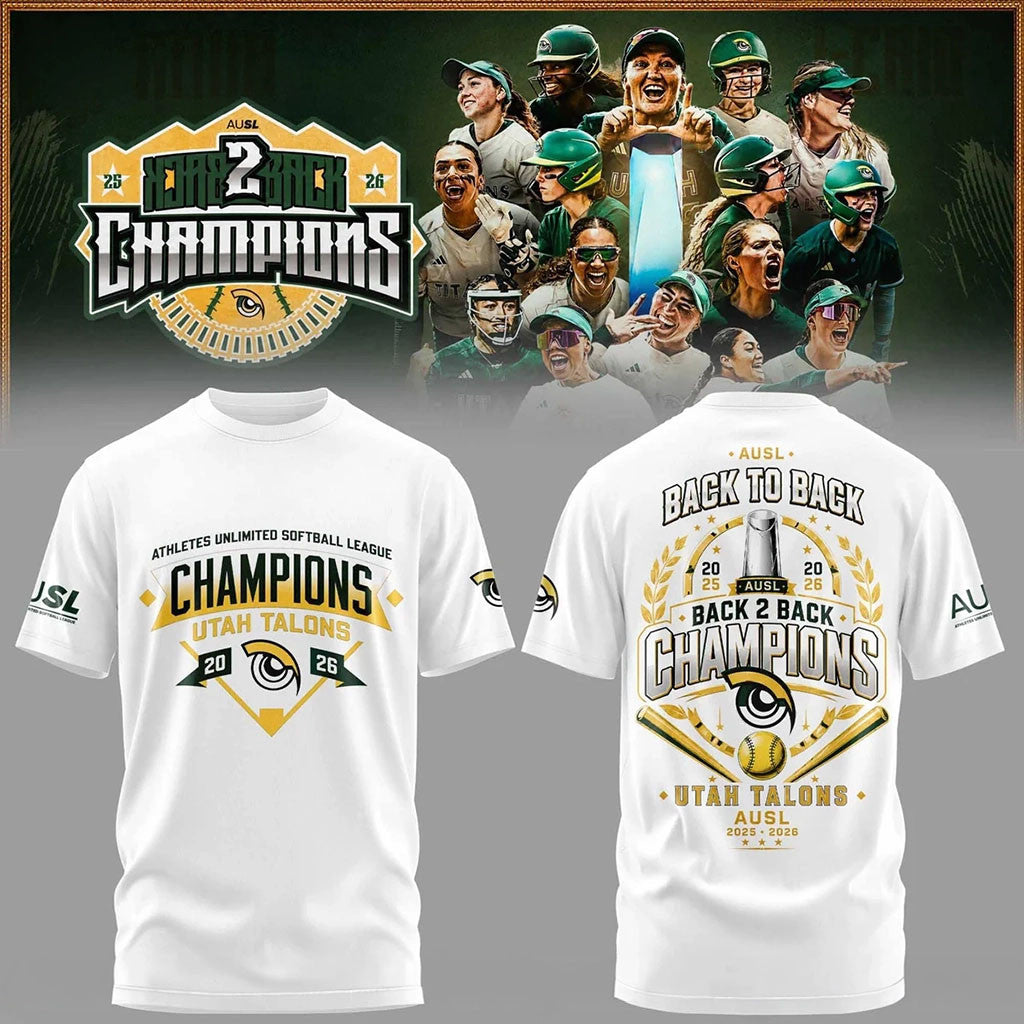 Utah Talons Back To Back 2026 Champions T-Shirt White Utah Talons Merch Gift For Softball Fans - Merchluma