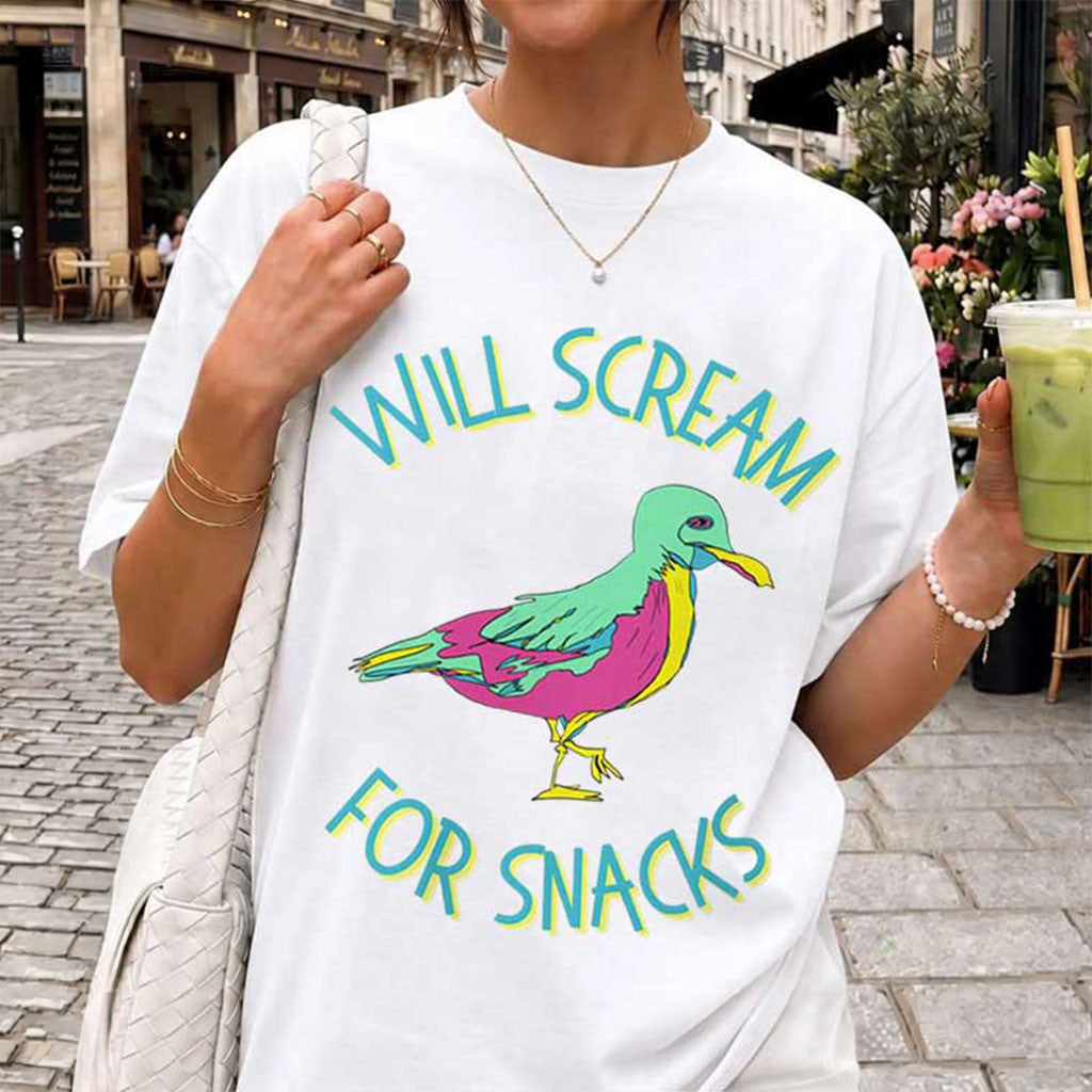 Will Scream For Snacks Seagull T-Shirt Funny Coastal Bird Shirt Gag Gift For Besties - Merchluma