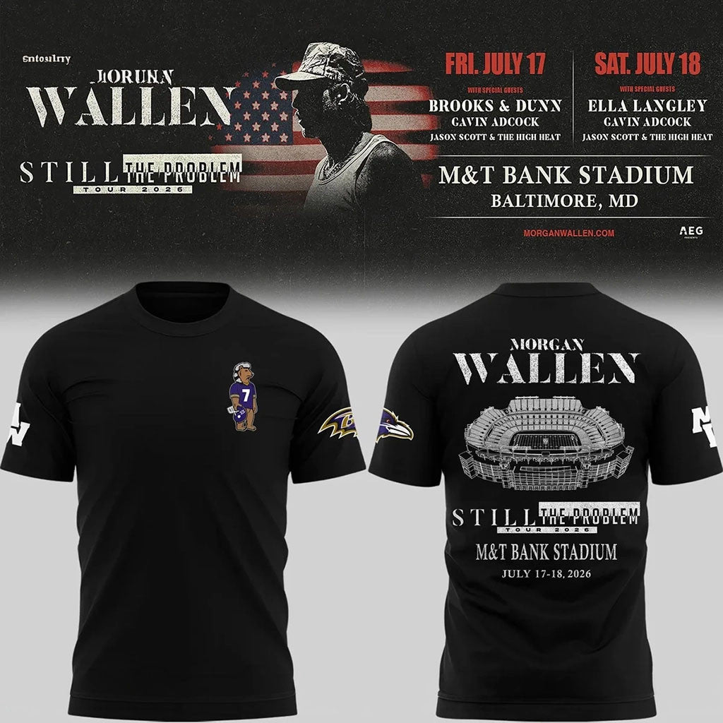 Baltimore Ravens X Morgan Wallen Black T-Shirt 2026 Ravens Merch Presents For Football Fans - Merchluma