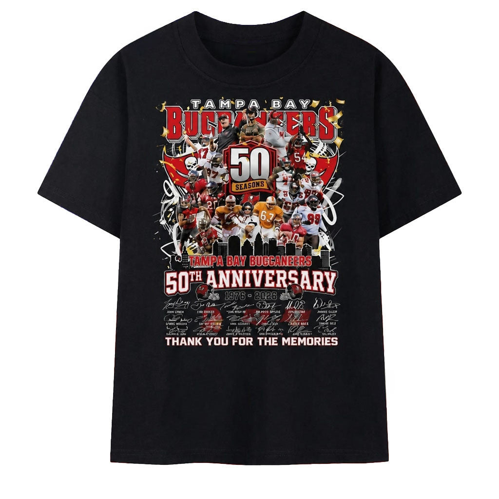 Tampa Bay Buccaneers Merch 50th Anniversary 1976 2026 Thank You For The Memories T-Shirt - Merchluma