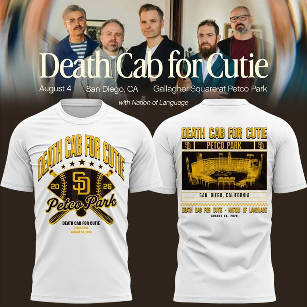 San Diego Padres x Death Cab for Cutie I Built You A Tower World Tour 2026 White Shirt Padres Merch - Merchluma