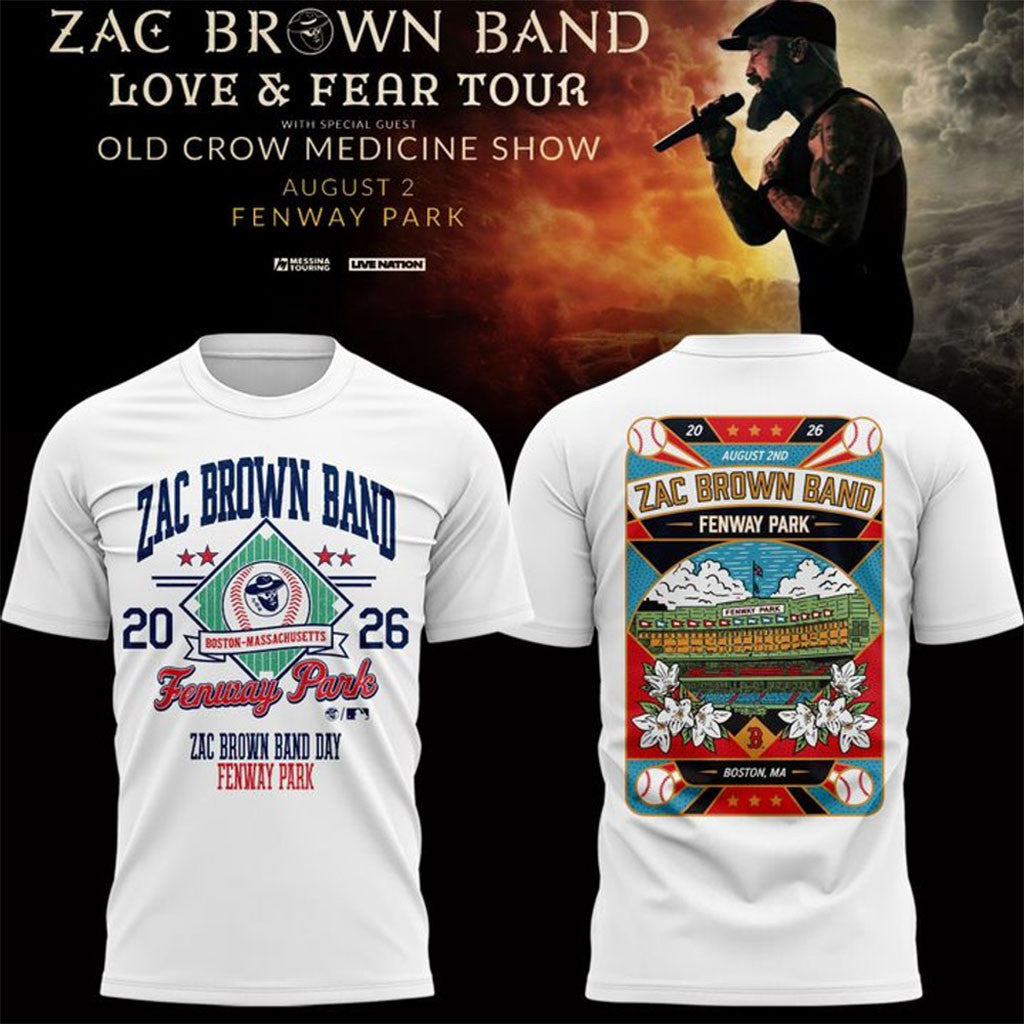 Zac Brown Band X Boston Red Sox Merch Fenway Park Love And Fear Tour Shirt White Music Fan Gift - Merchluma