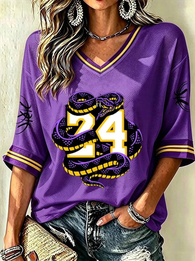 Los Angeles Lakers Kobe Bryant #24 Basketball Crop Sleeve V-Neck T-Shirt LA Lakers Merch - Merchluma