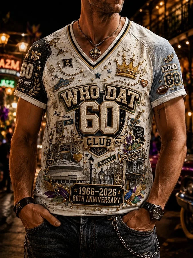 New Orleans Saints Merch 60th Anniversary New Orleans Football V-Neck T-Shirt Fans Gifts - Merchluma