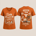 Texas Longhorns Merch Sun And Texas Longhorns Vibes Est 1883 V-Neck T-Shirt Gifts For Her - Merchluma