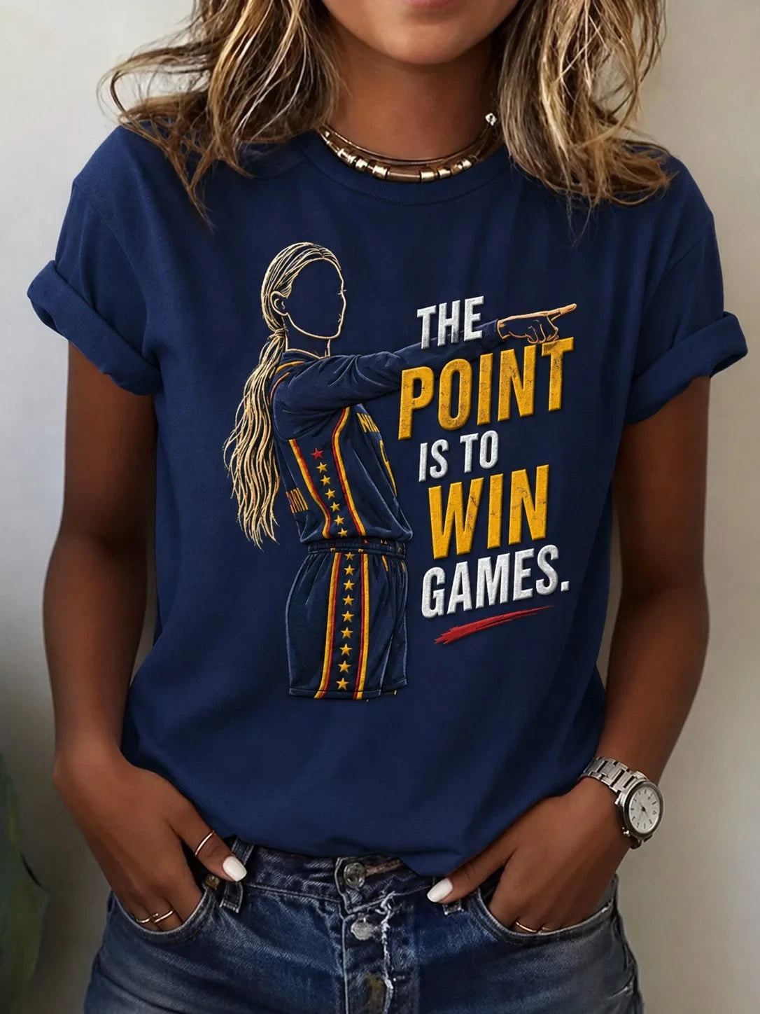 Indiana Fever Merch Sophie Cunningham Pointing Shirt The Point Is To Win Games Basketball Gear - Merchluma