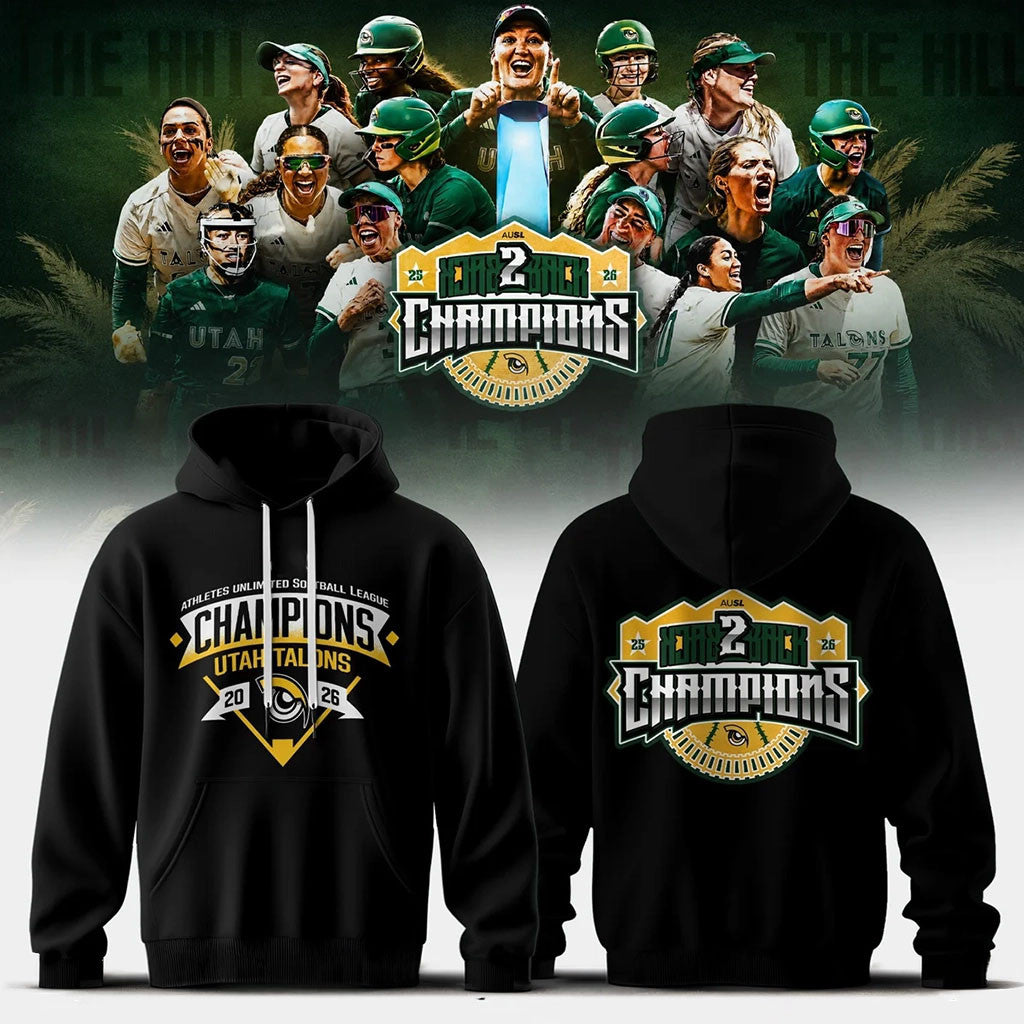 Utah Talons AUSL 2026 Champions Hoodie Black Utah Talons Merch Softball Fan Apparel Gift Ideas - Merchluma