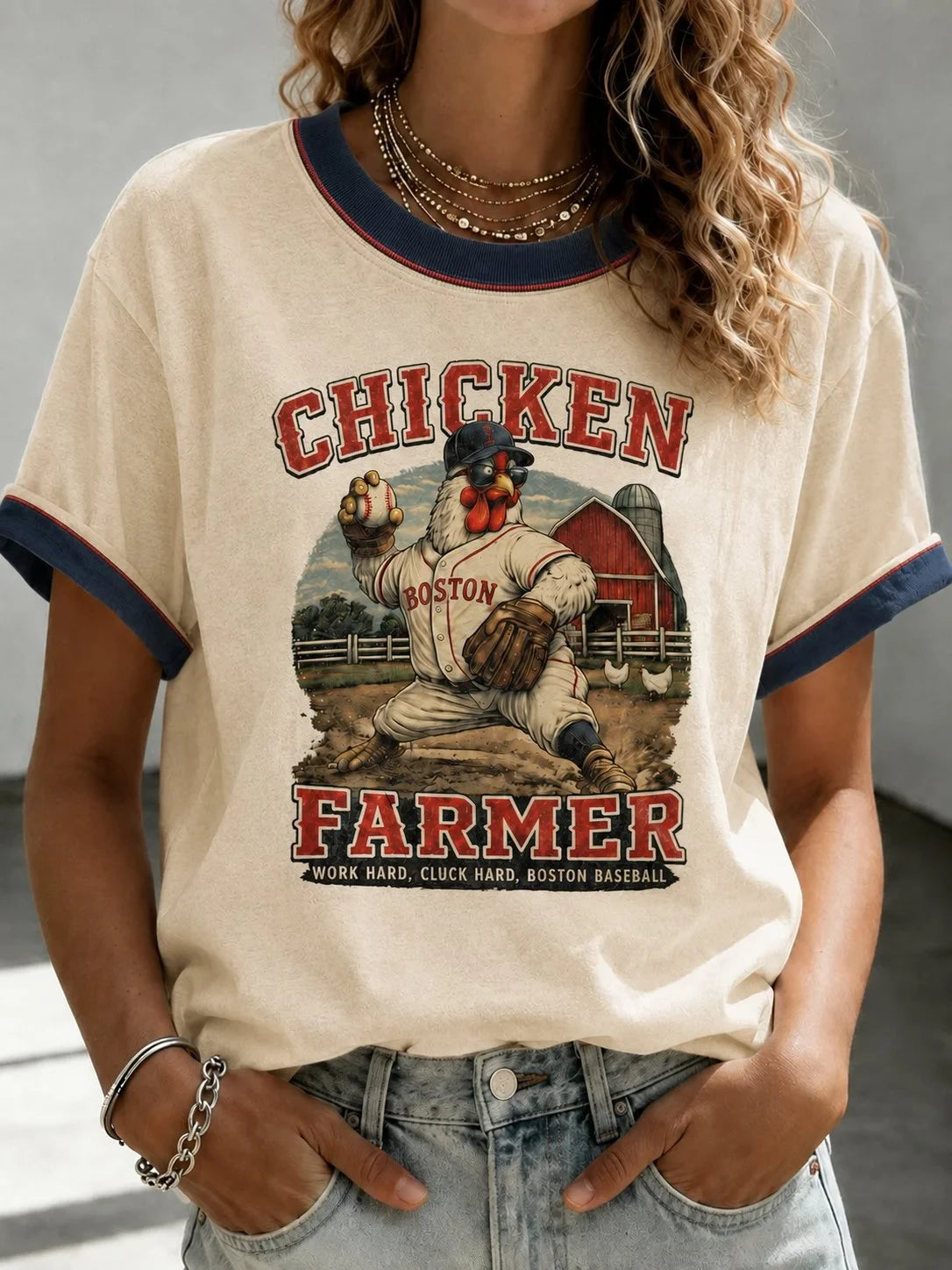 Boston Red Sox Merch Boston Baseball Chicken Farmer T-Shirt Presents For Baseball Lovers - Merchluma