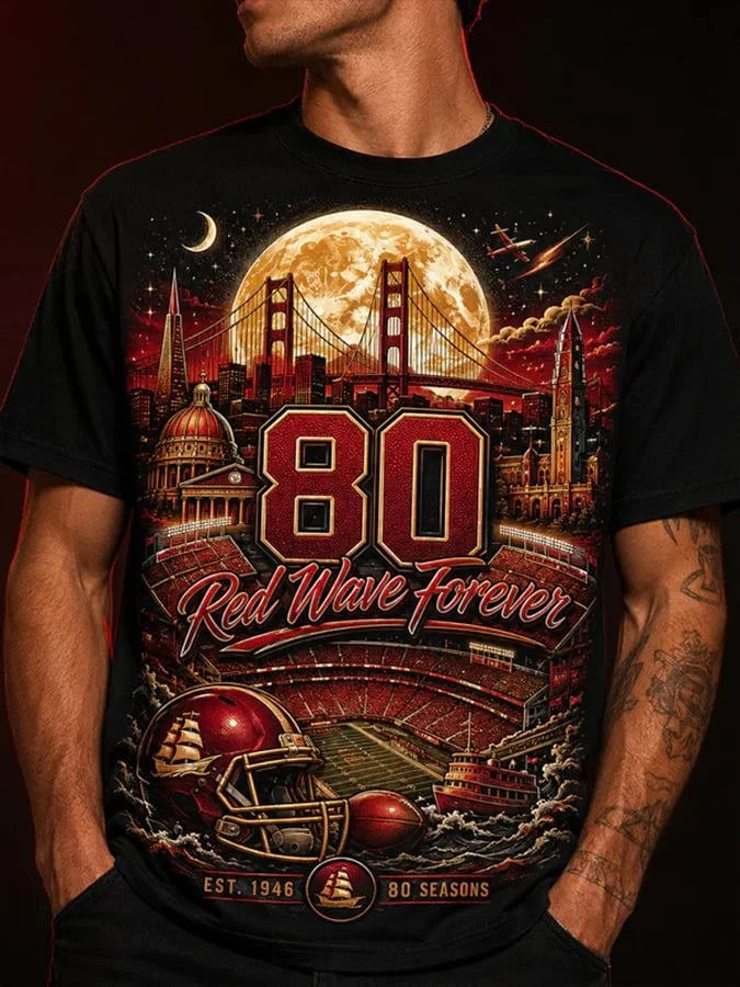 San Francisco 49ers Merch 80Th Anniversary Red Wave Forever T-Shirt Football Fan Gift Ideas - Merchluma