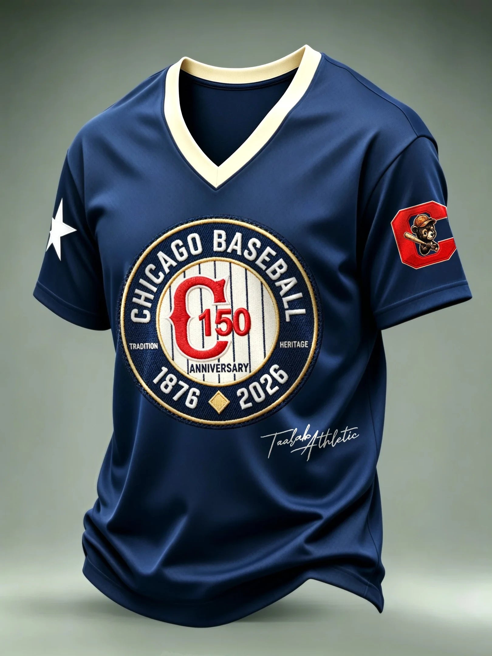 Chicago Cubs Merch Chicago Baseball 150th Anniversary V-Neck Shirt Baseball Fans Gear - Merchluma