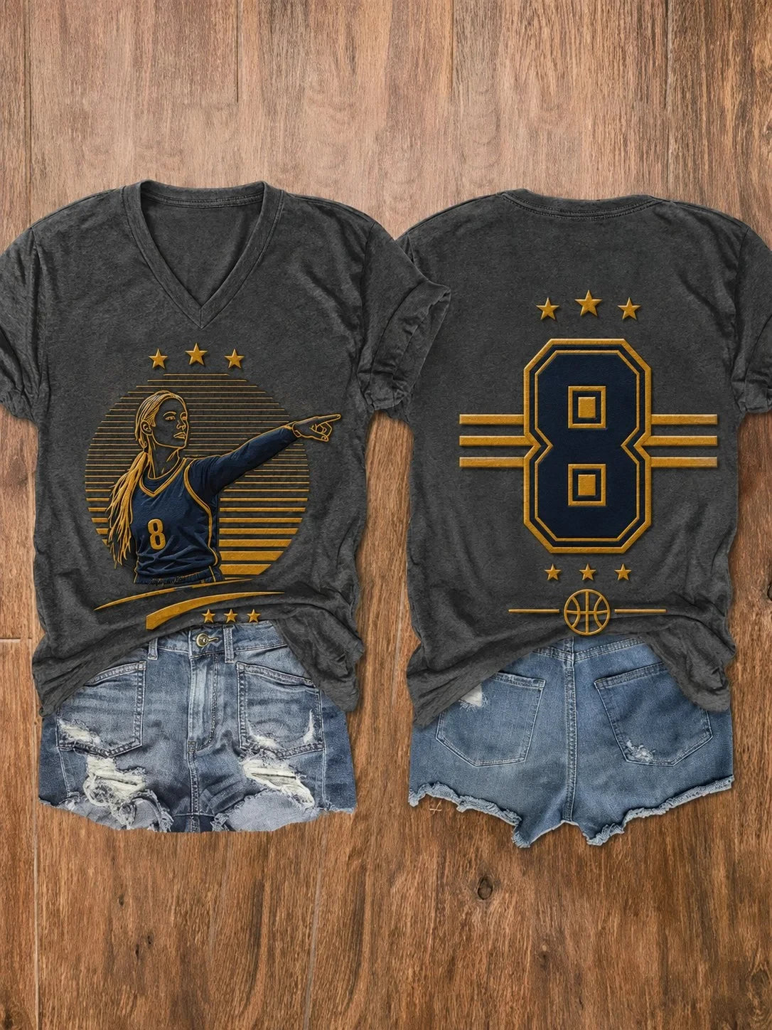 Indiana Fever Merch #8 Sophie Cunningham Pointing V-Neck Shirt Basketball Fan Gear Women - Merchluma