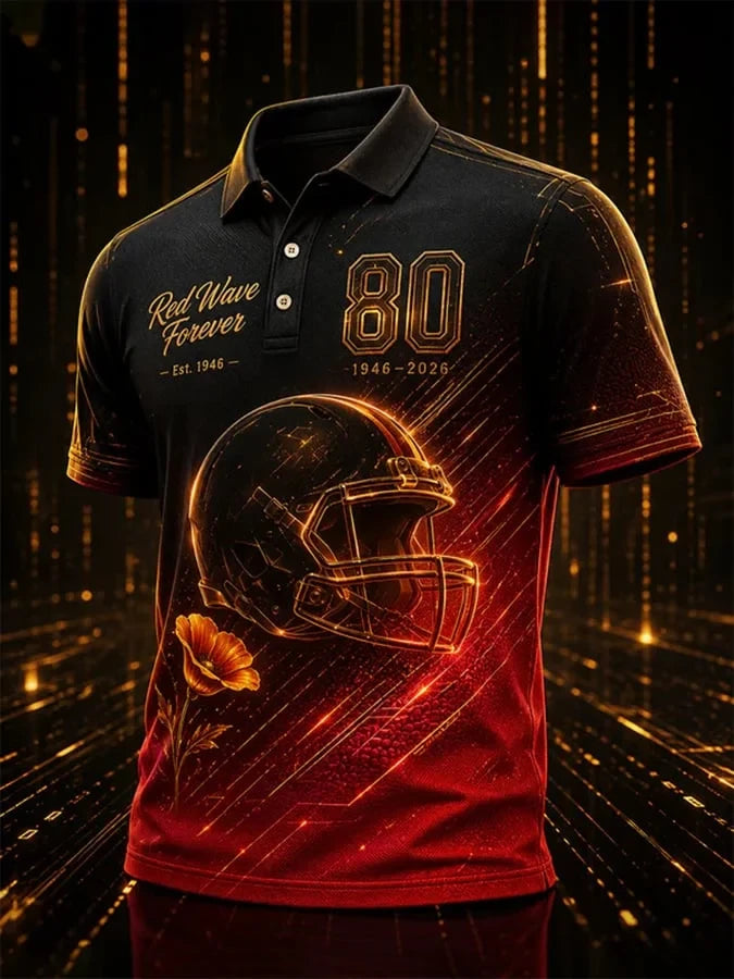 San Francisco 49ers Merch 80 Seasons Red Wave Forever Est 1946 Polo Shirt SF Football Gear - Merchluma