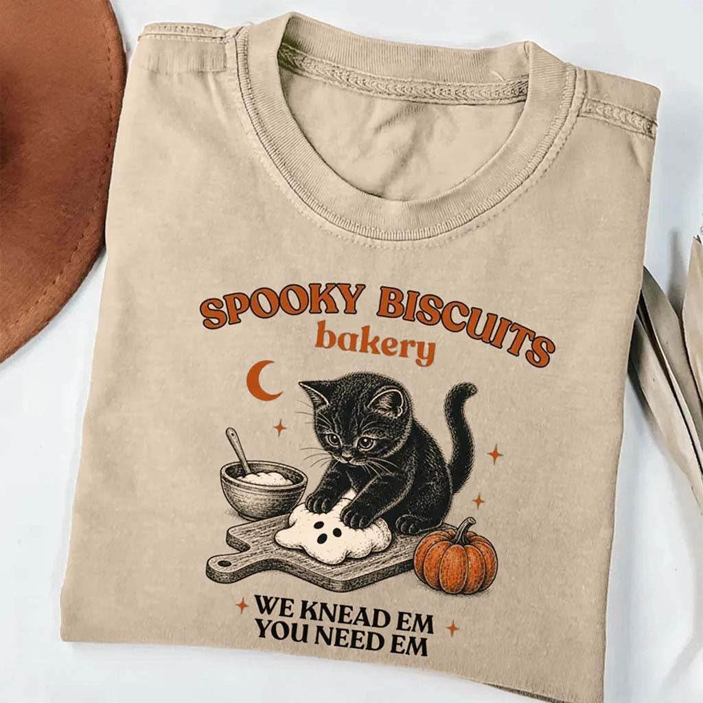 Cute Cat Halloween T-Shirt Spooky Biscuits Bakery Shirt Halloween Gift For Cat Lovers - Merchluma