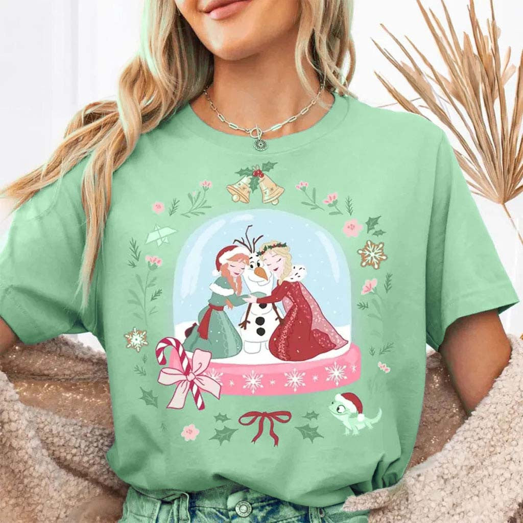 Coquette D Frozen Globe Christmas Shirt Elsa And Anna Princess Frozen Merch Xmas Gifts - Merchluma