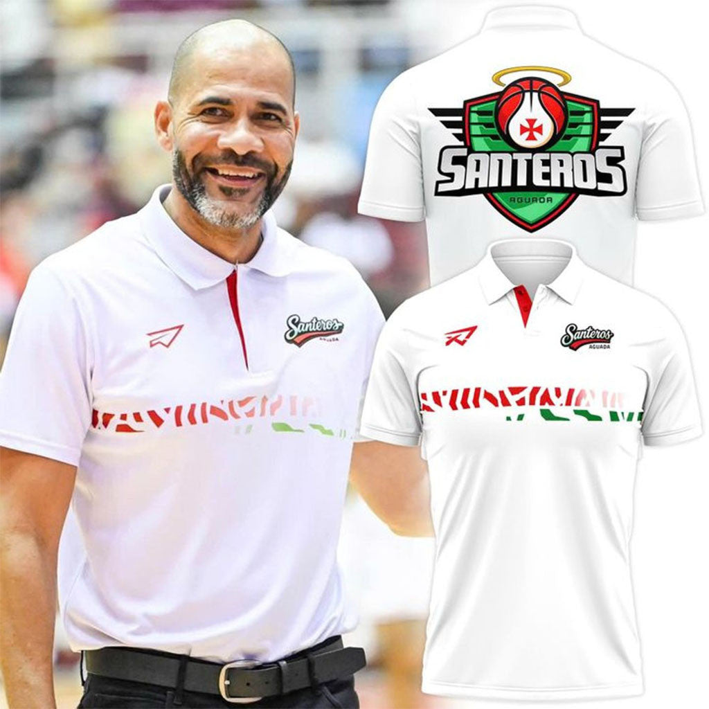 Santeros De Aguada Blanco Polo Shirt Diseno Deportivo Para Verdaderos Fanaticos Clothing - Merchluma
