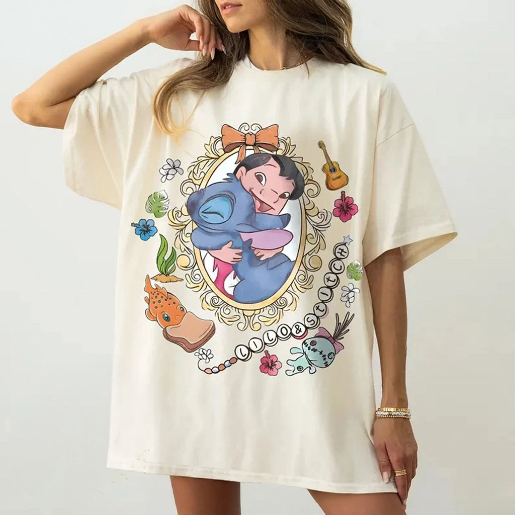 Lilo And Stitch Merch Retro Coquette Watercolor Lilo Stitch Shirt Gifts Ideas For Sisters - Merchluma