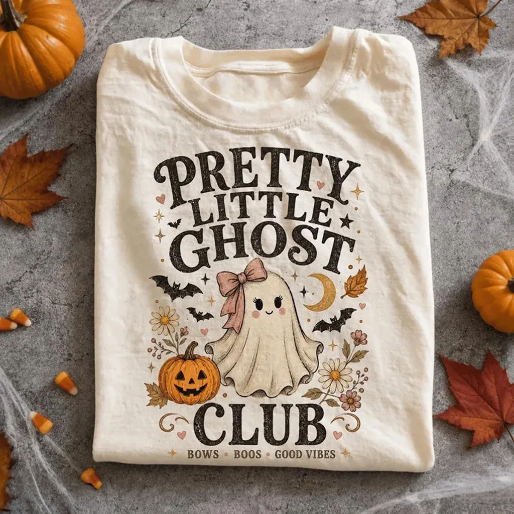 Pretty Little Ghost Club Halloween Shirt Cute Ghost Pumpkin Tee Spooky Season Outfits For Her - Merchluma