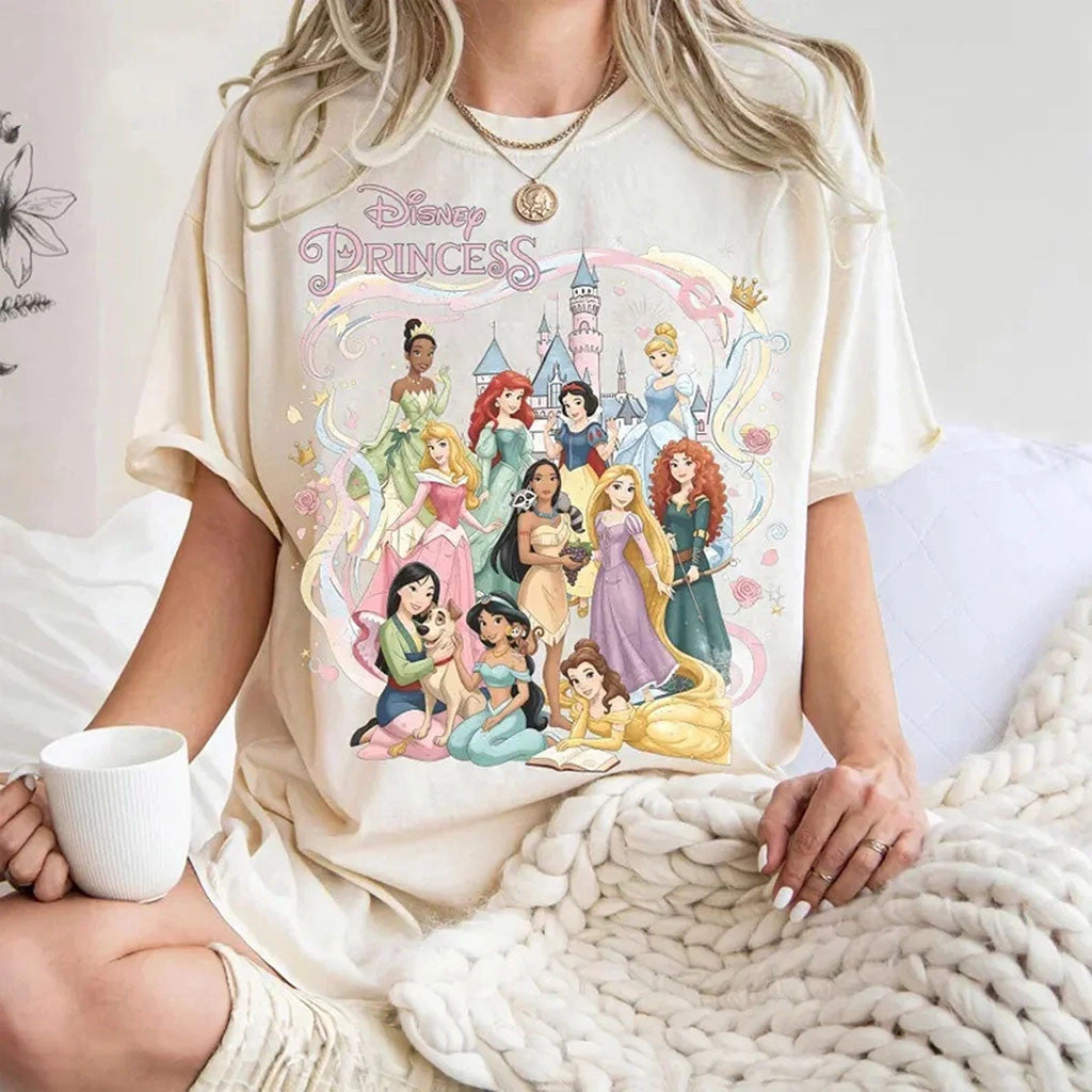 Retro D Princess Characters Shirt Rapunzel Belle Cinderella D Girly Trip Tee Cute Birthday Gift - Merchluma