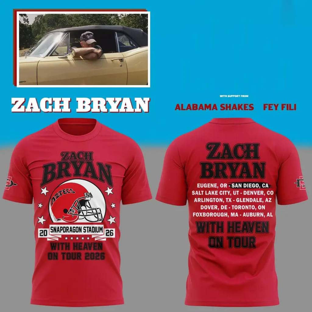 Zach Bryan X San Diego State Aztecs Merch With Heaven On Tour 2026 T-Shirt ZB Tour Merch - Merchluma