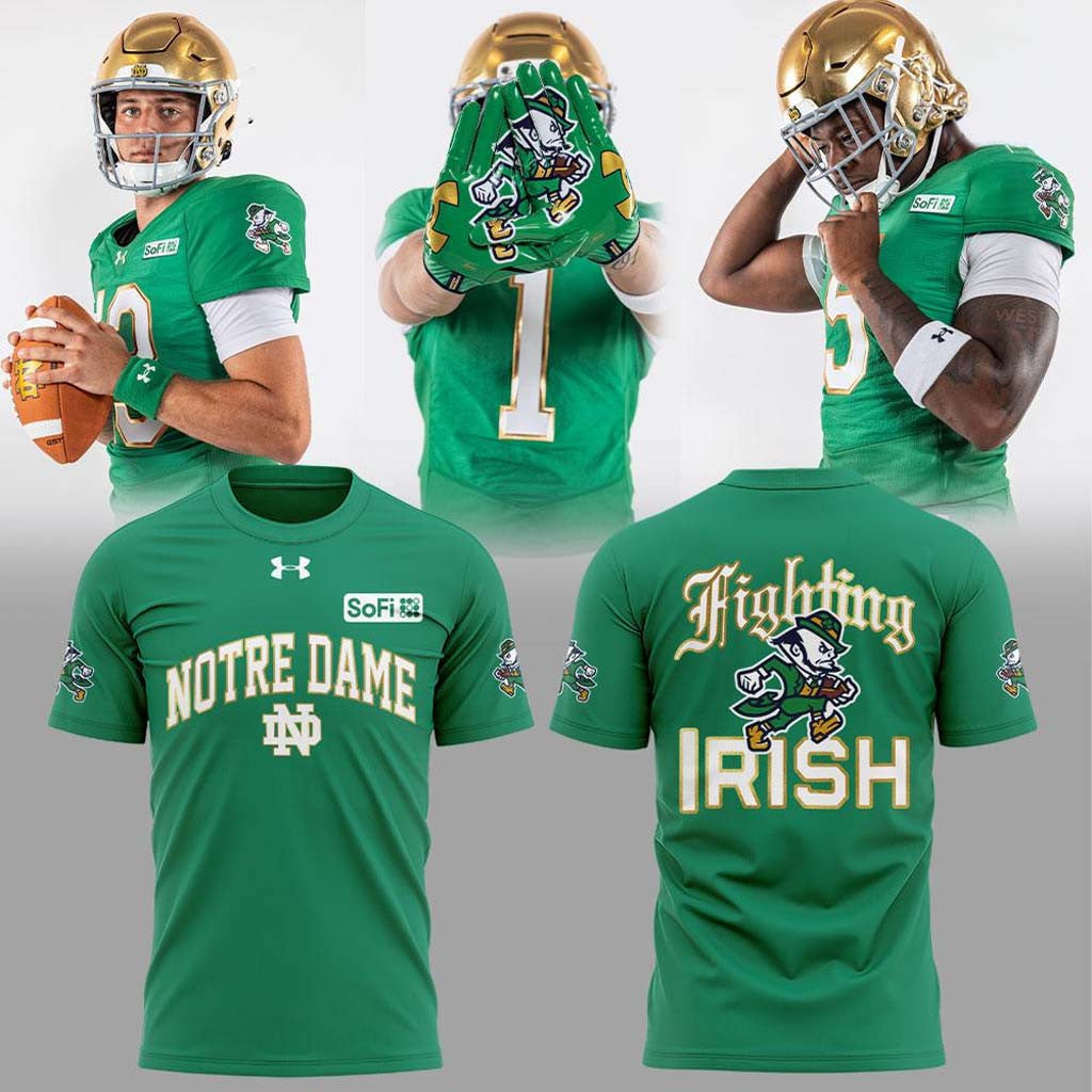 Notre Dame Fighting Irish Wear Green Football T-Shirt Notre Dame Football Merch Fan Gifts - Merchluma