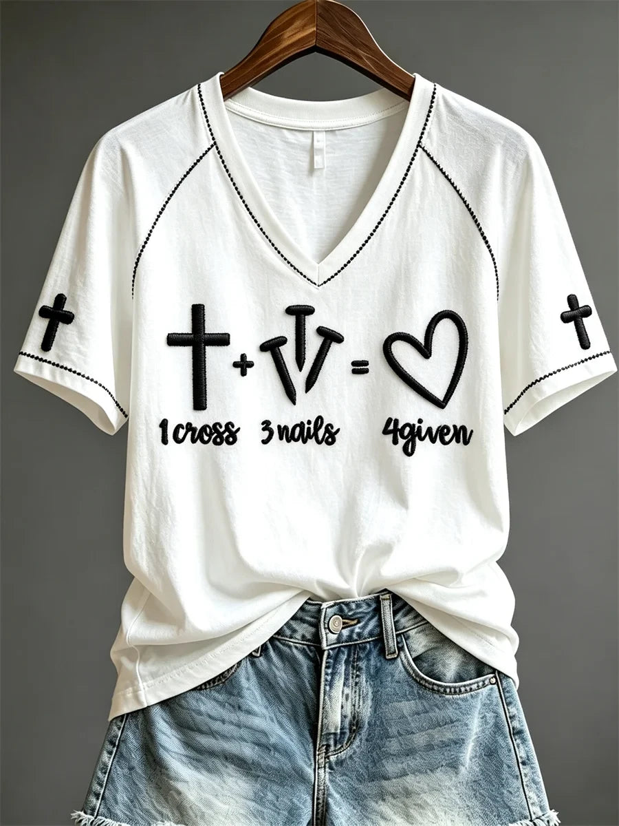 1 Cross 3 Nails And 4 Given V-Neck Shirt Funny Christian Apparel Gifts For Besties - Merchluma