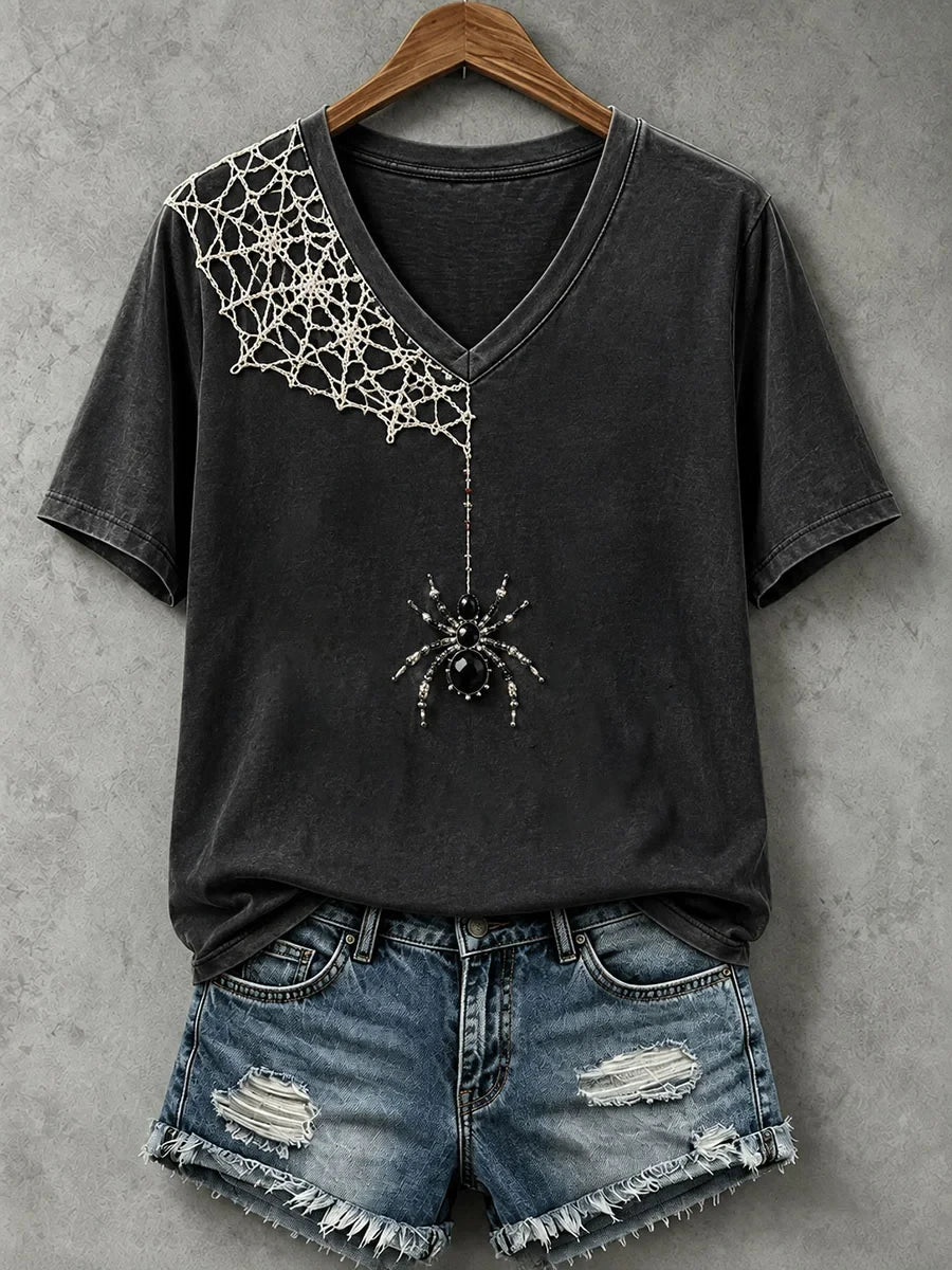 Spider Jewelry Art V-Neck Shirt 2026 Halloween Themed Apparel Gift For Spider Lovers - Merchluma