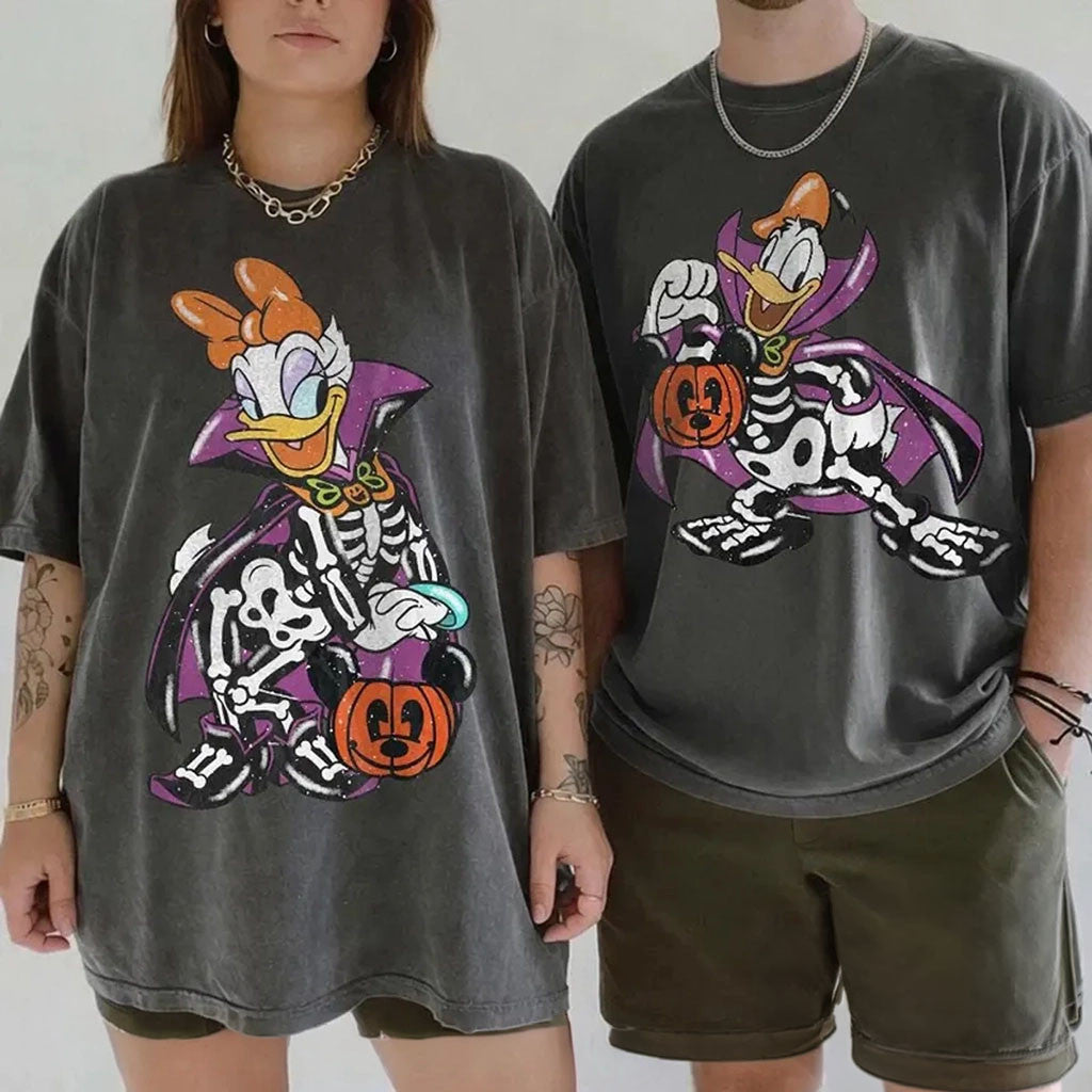 Retro Daisy Donald Halloween Couple Shirt Vintage D Spooky Season Matching Tee Halloween Gift - Merchluma