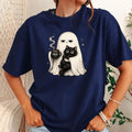 Ghost Black Cat Spooky T-Shirt Funny Halloween Coffee Lover Shirt Cute Cat Mom Gifts - Merchluma