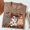 Halloween Ghost Coquette Leopard Checkered T-Shirt Cute Spooky Season Tee Halloween Gifts - Merchluma
