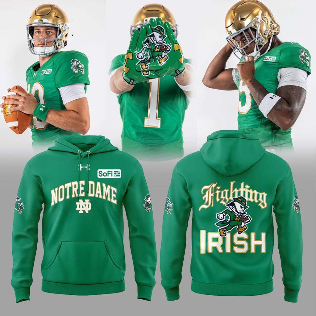 Notre Dame Fighting Irish Wear Green Football Hoodie Notre Dame Football Merch Game Day Gifts - Merchluma