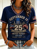911 Never Forget V-Neck Shirt Twin Towers Patriot Day Merch Remember Honor Unite T-Shirt Women - Merchluma