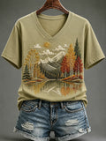 Fall Foliage V-Neck Shirt Nature Lover Shirts Casual Autumn Outfits Mom Gifts - Merchluma